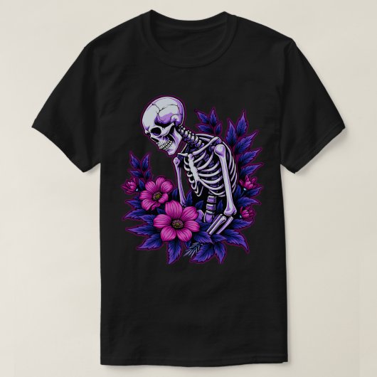 T-shirt Squelette Fleurs Triste Goth Purple Rose Mort Alt  (Design devant)
