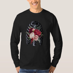 T-shirt Squelette floral radiographie cage thoracique fleu