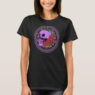 T-shirt Squelette Gothique Tatouage Rose de crâne Éffrayan