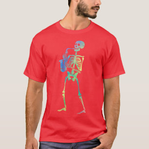 T-shirt Squelette Jouer Saxophone Jazz Halloween Musique S