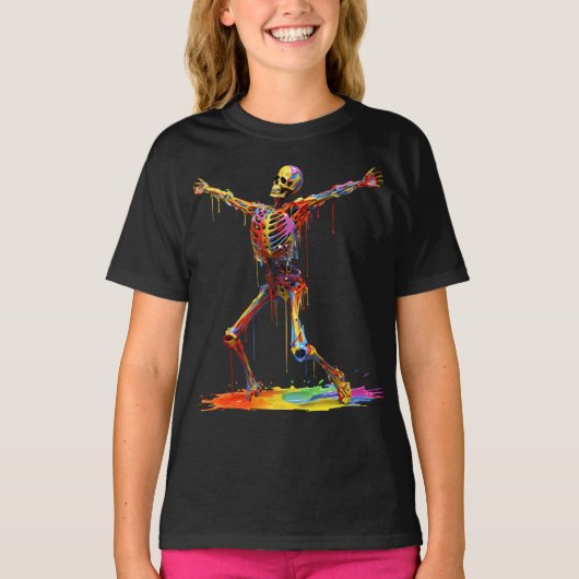 T-shirt Squelette joyeux : Danse des couleurs (Devant)