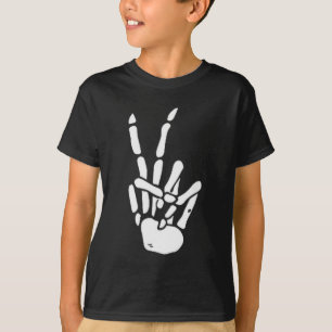 T-shirt Squelette Main Signe de Paix Os
