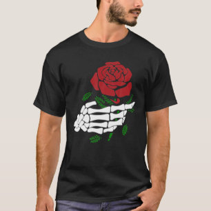 T-shirt Squelette main tenant Rose Rouge Drôle Amateurs de