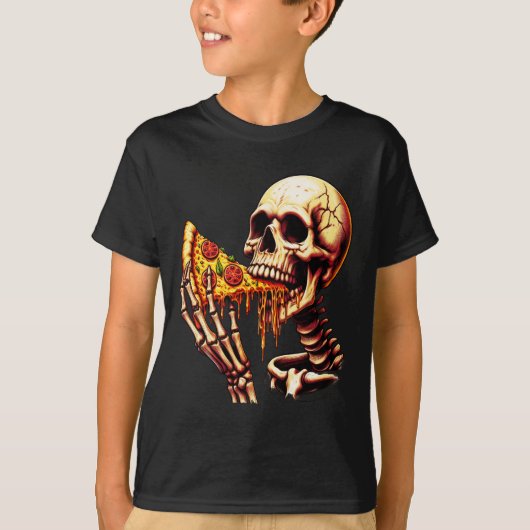 T-shirt Squelette mangeant une pizza (Devant)