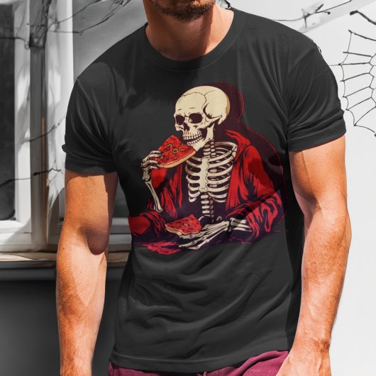 T-shirt Squelette mangeant une tranche de pizza épicée Hal