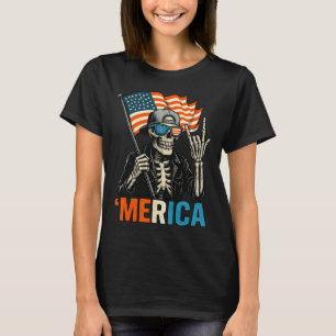 T-shirt Squelette Merica Rock Drapeau Américain Patriotiqu