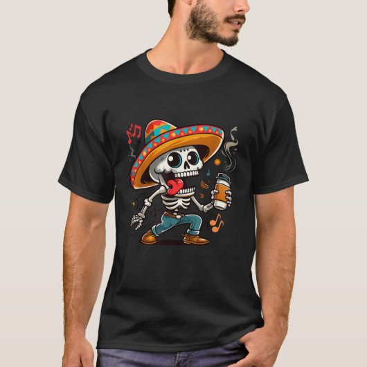 T-shirt Squelette mexicain Boire Café Squelette Café L (Devant)