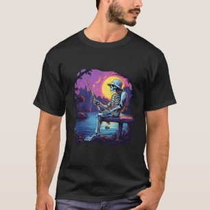 T-shirt Squelette Pêche basse Fisher Squelette Halloween