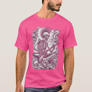 T-shirt Squelette Punk Rock And Roll Jouant De La Guitare