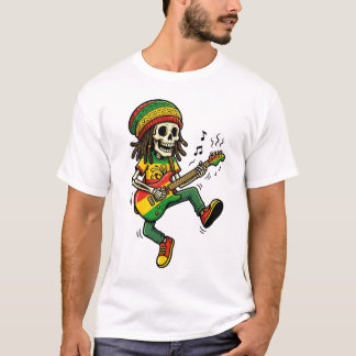 T-shirt Squelette Rasta Reggae Joueur de Guitare Musicien
