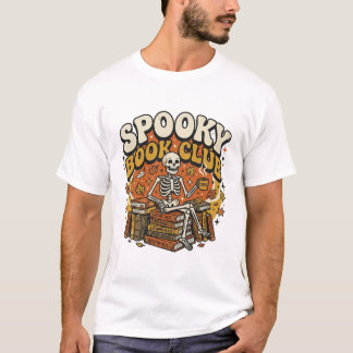 T-shirt Squelette Rétro Groovy Amateur de Livres Halloween