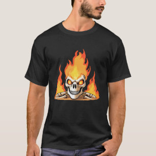 T-shirt Squelette rétro mort brûlant crâne en feu