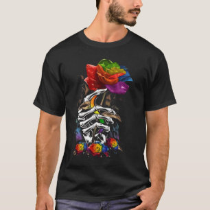 T-shirt Squelette Rose à main Rouge Fleur gothique LGBT Cr