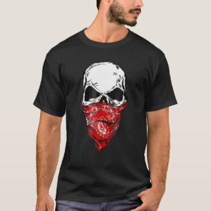 T-shirt Squelette sans peur Tête de crâne rouge Bandana vi
