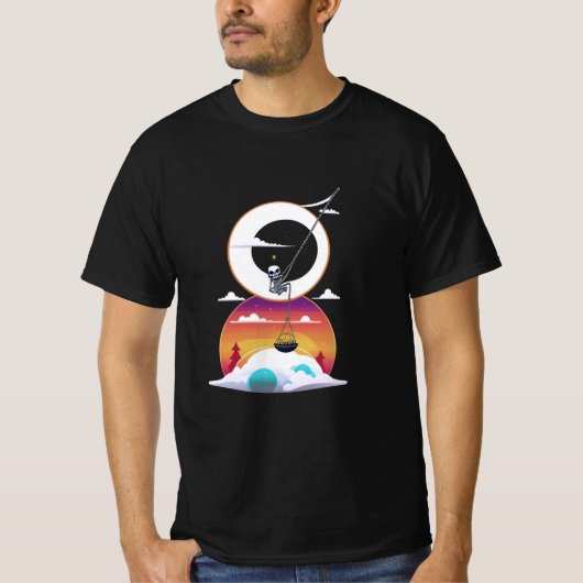 T-shirt Squelette se balançant sur une lune (Devant)