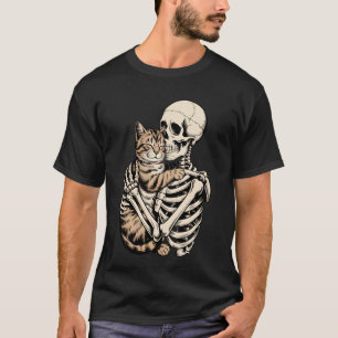 T-shirt Squelette serrant un chat mignon Halloween amateur