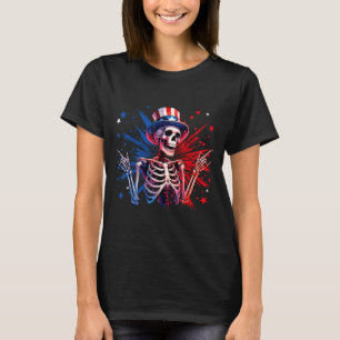 T-shirt Squelette Signe de la main de Rock USA Jour de l'I
