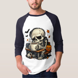 T-shirt Squelette sirote la boisson d'automne
