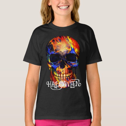 T-SHIRT SQUELETTE SKULL COLORÉE HAPPY HALLOWEEN APPAREL (Devant)