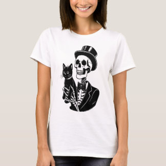 T-shirt Squelette tenant un chat