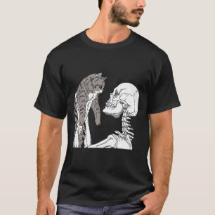 T-shirt Squelette tenant un chat Lazy Costume d'Halloween 
