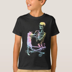 T-shirt Squelette tenant un chat Lazy Halloween Costume Cr