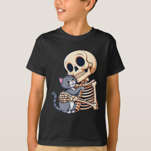 T-shirt Squelette tenant un chat mignon costume d'Hallowee