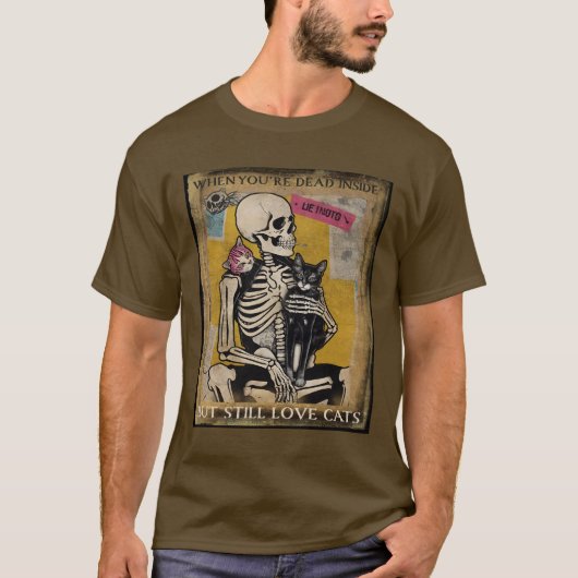 T-shirt Squelette tenant un chat style affiche (Devant)