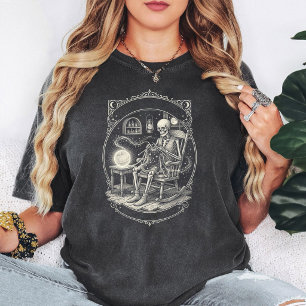 T-shirt Squelette tricotant fil céleste décoration gothiqu
