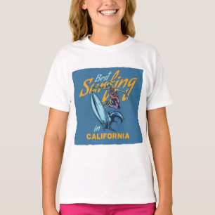 T-shirt Squelette Vintage Faisant du Surf sur une Plage Ca