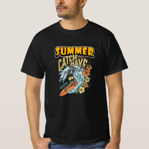 T-shirt Squelette vintage Surfer - Attrapez la vague été