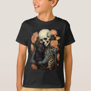 T-shirt Squelette Vintage Tenant Un Chat Noir Halloween