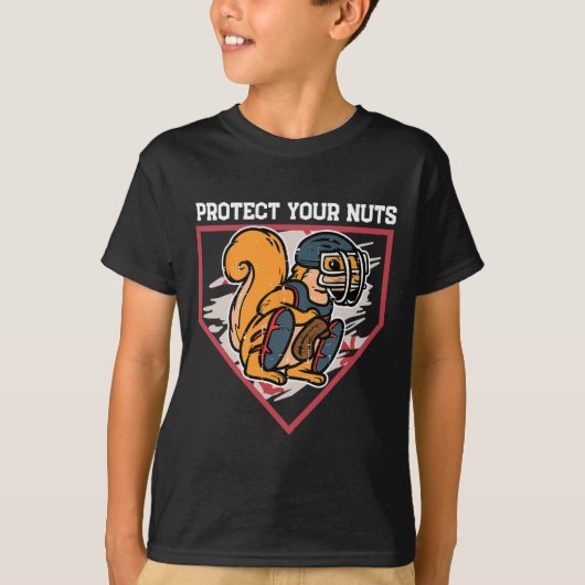T-shirt Squirrel Baseball Catcher Protégez vos nuts Garçon (Devant)