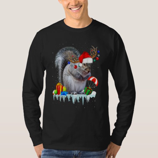 T-shirt Squirrel Costume Santa Lights Hat Snowman Christma (Devant)