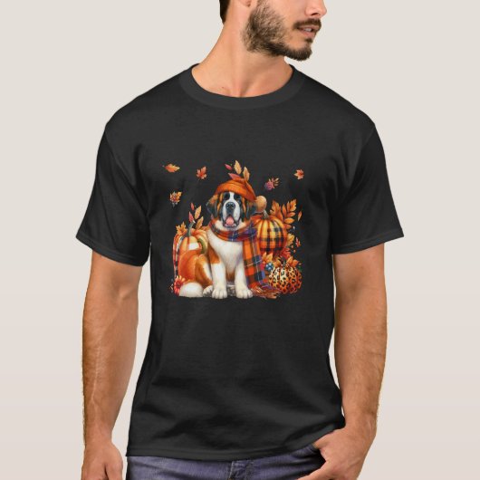 T-shirt St Bernard Thanksgiving Leopard Citrouilles automn (Devant)