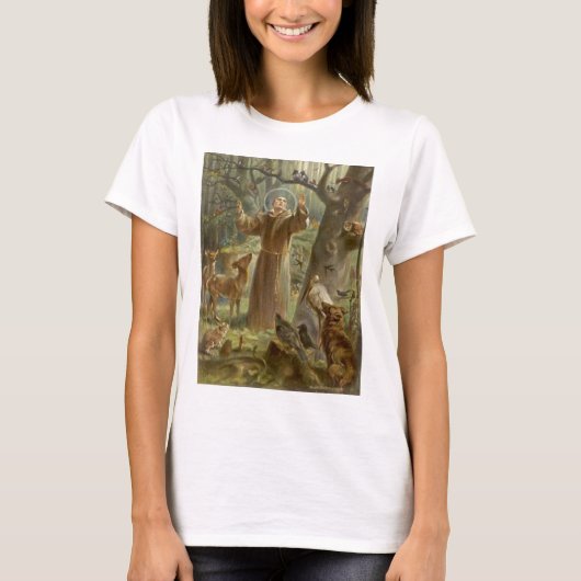 T-shirt St Francis d'Assisi a entouré par des animaux (Devant)