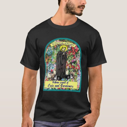 T-shirt St Gertrude De Nivelles. Saint Patron Des Chats Et (Devant)