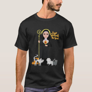 T-shirt St Gertrude Patron Saint des Chats Amateurs de Gra