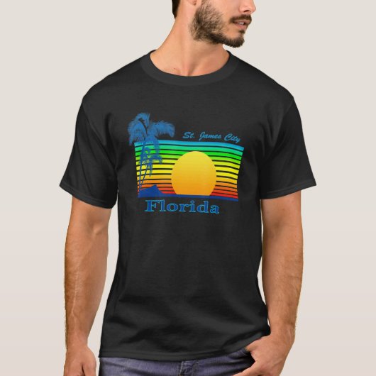 T-shirt St James City Florida Retro Tropical Beach Sunset (Devant)