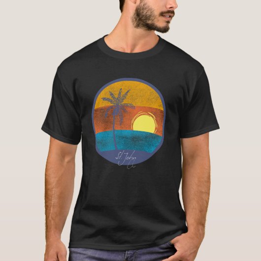 T-shirt St. John USVI Distressed Retro Sunset (Devant)