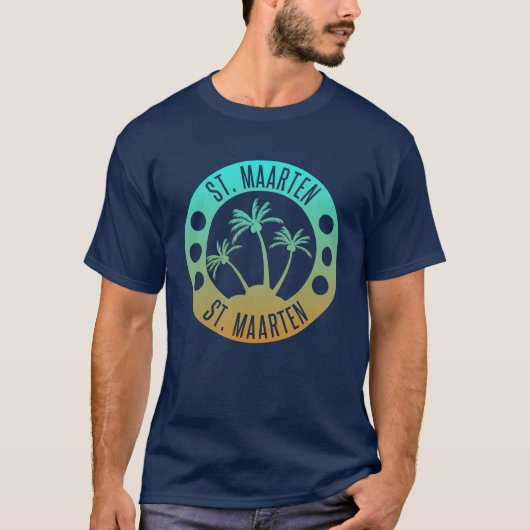 T-shirt St Maarten Ocean Aqua Blue Gradient Sint Martin (Devant)