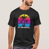 T-shirt St Maarten Retro Palm Tree Sunset Vacances Plage T (Devant)