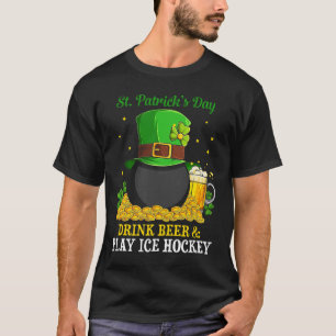 T-shirt St Patrick#39 ; s Jour Boire Bière Jouer Hockey su
