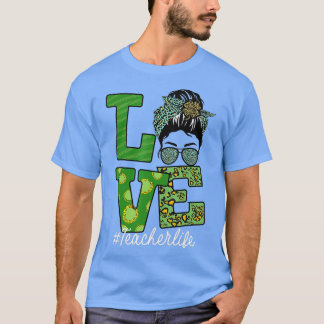 T-shirt St patrick acher Messy Bun Love Leopard Shamroc