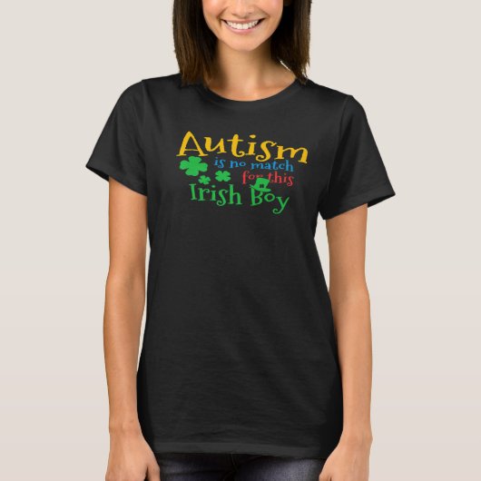 T-shirt St Patrick Day Four Leaf C Leprechaun Autism Aware (Devant)
