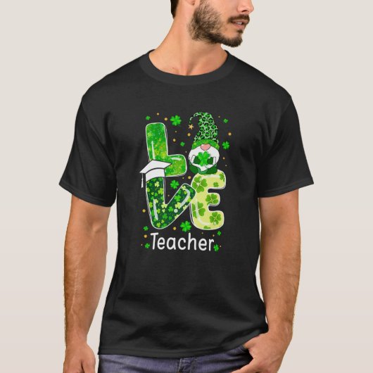 T-shirt St patrick Lucky Funny Enseignant Gnome Leopard Gr (Devant)