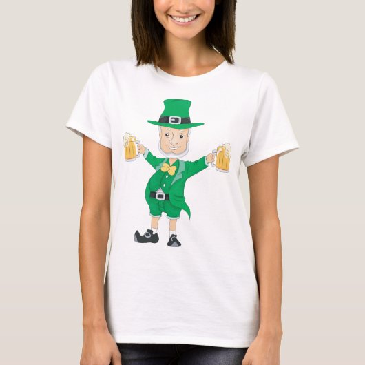 T-shirt St Patrick’s Day Leprechaun with Beer Mugs (Devant)