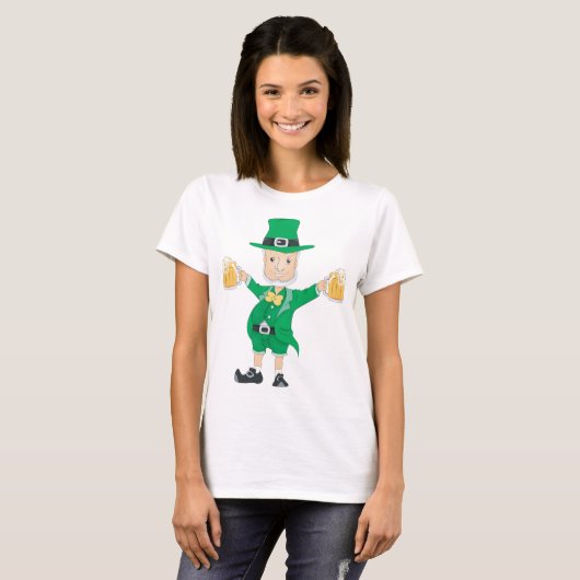 T-shirt St Patrick’s Day Leprechaun with Beer Mugs (Devant entier)