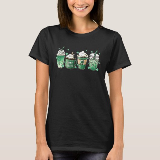 T-shirt St Patrick's coffee Lucky latte iced (Devant)