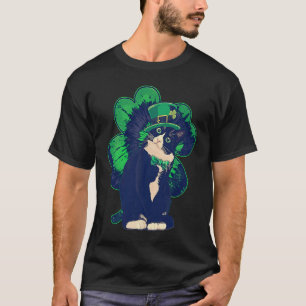 T-shirt St Patricks Day 2023 Chat Tuxedo Chanceux Trèfle